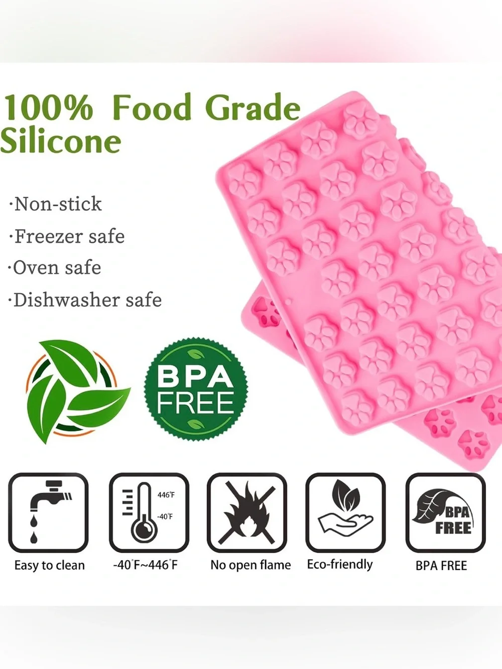 Amazon Pink Silicone Dog Treat Mold Tray - Paw & Bone Shapes Nonstick